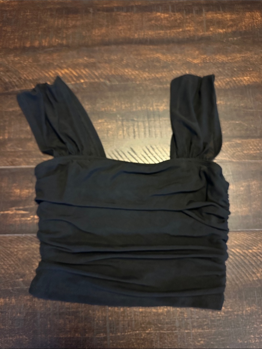 SHEIN Black Ruched Square-Neck Tank with Wide Straps